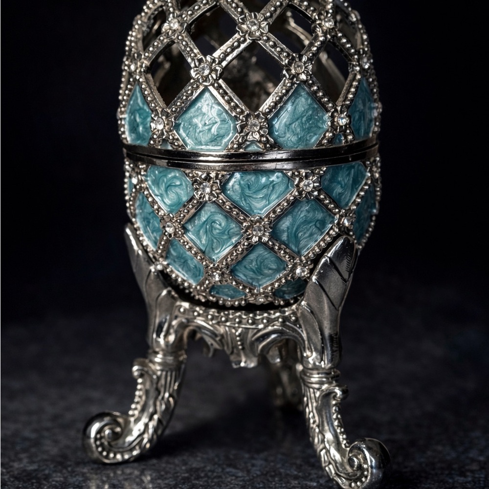 Elegant Silver and Blue Decorative Egg